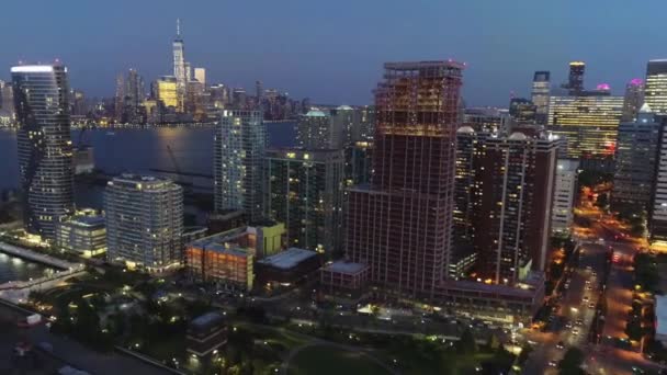 Aerial Flying Evening Jersey City New Jersey Newport Amazing Cityscape — Stockvideo