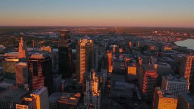 Aerial Flying Over Evening Kansas City, Missouri, Downtown, Amazing Cityscape