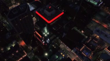 Aerial Flying Over Night Kansas City, Missouri, Beautiful Cityscape, Downtown