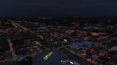 Aerial Flying Over Night Kansas City, Downtown, Beautiful Cityscape, Missouri