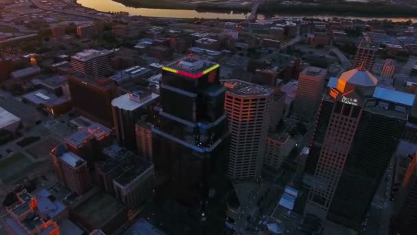 Sunset Kansas City Aerial Flying Missouri Amazing Cityscape Downtown — Video