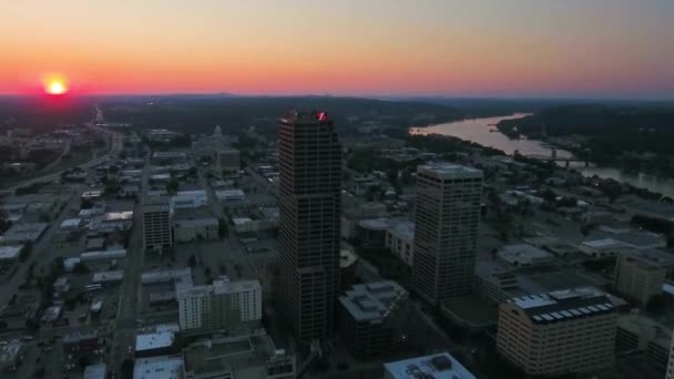 Sunset Little Rock Aerial Flying Downtown Amazing Cityscape Arkansas — Wideo stockowe