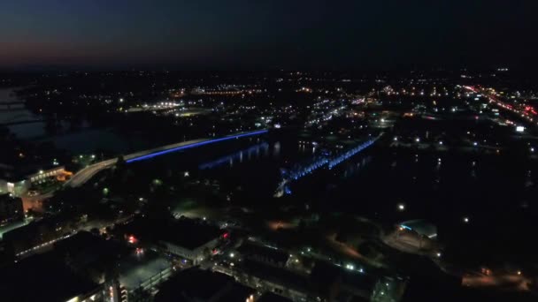 Aerial Flying Night Little Rock Arkansas Downtown Arkansas River — Stock video