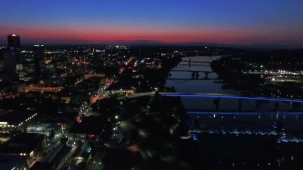 Aerial Flying Night Little Rock City Lights Arkansas River Downtown — Stock video