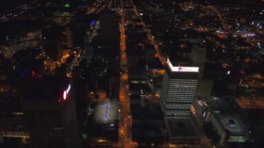 Aerial Flying Over Night Memphis, Tennessee, Downtown, City Lights