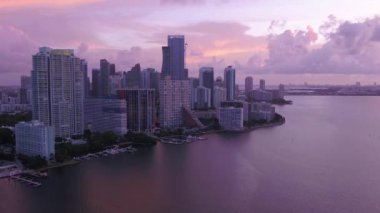 Aerial Flying Over Miami, Florida, Amazing Cityscape, Downtown, Biscayne Bay