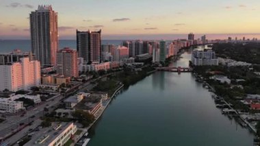 Aerial Flying Over Miami, Florida, Downtown, Amazing Cityscape, Biscayne Bay