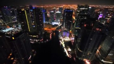 Aerial Flying Over Night Miami, Florida, City Lights, Downtown