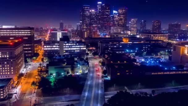 Vuelo Aéreo Durante Noche Los Ángeles Centro California Paisaje Urbano — Vídeo de stock