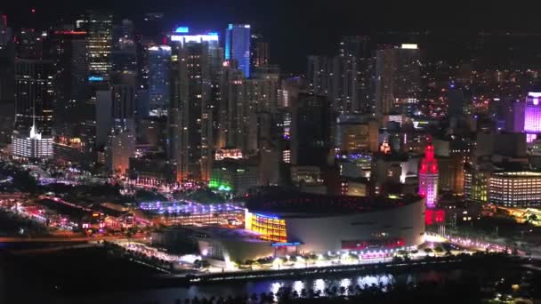 Aerial Flying Night Miami Florida Ftx Arena Downtown — Vídeos de Stock