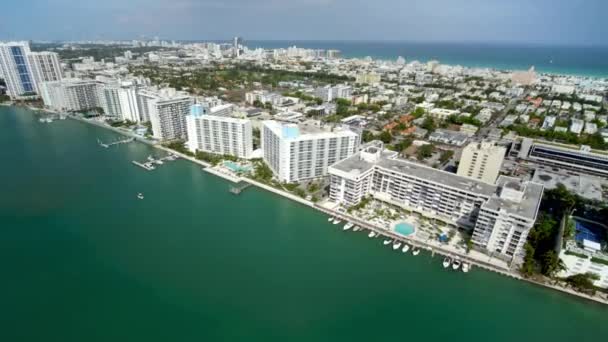 Aerial Flying Miami Florida Downtown Biscayne Bay Amazing Cityscape — ストック動画