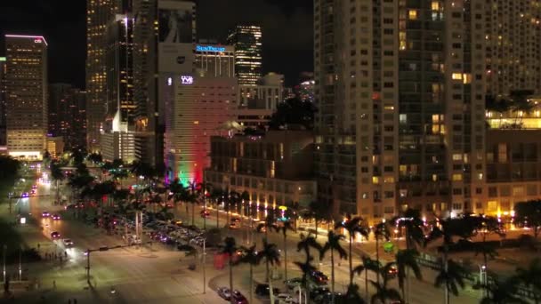 Aerial Flying Night Miami Florida Downtown City Lights — стокове відео