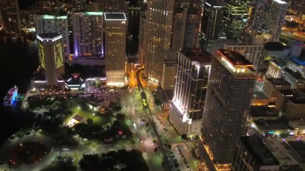 Aerial Flying Night Miami Downtown City Lights Florida — Stock video