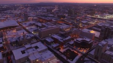 Aerial Flying Over Evening Nashville, Tennessee, Downtown, Winter Cityscape
