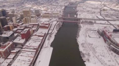 Aerial Flying Over Nashville, Tennessee, Downtown, Winter Cityscape