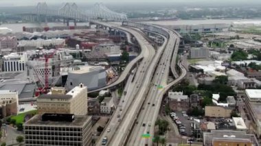 Aerial Flying Over New Orleans, Louisiana, Warehouse District, Amazing Cityscape