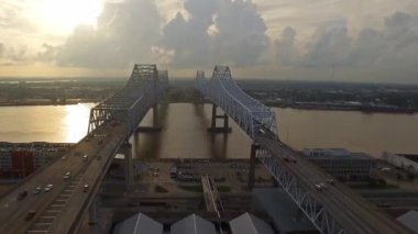 Aerial Flying Over New Orleans, Louisiana, Crescent City Connection