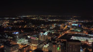 Aerial Flying Over Night Norfolk, City Lights, Downtown, Virginia