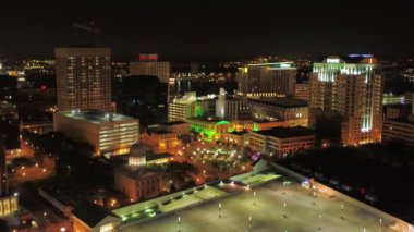 Aerial Flying Over Night Norfolk, Virginia, Amazing Cityscape, Downtown