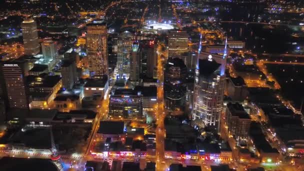 Aerial Flying Night Nashville Downtown Cumberland River Τενεσί — Αρχείο Βίντεο