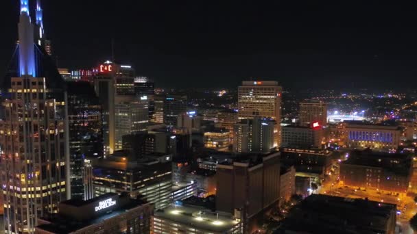 Aerial Flying Night Nashville Cumberland River Tennessee Downtown — Αρχείο Βίντεο