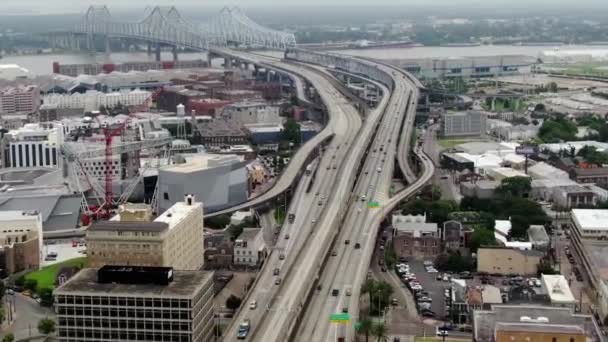 Aerial Flying New Orleans Louisiana Warehouse District Amazing Cityscape — Vídeo de Stock
