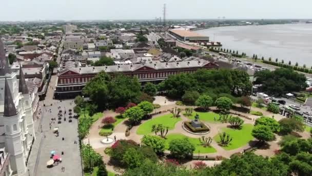Aerial Flying New Orleans Louisiana Jackson Square French Quarter — Stockvideo