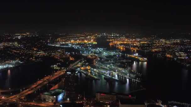 Aerial Flying Night Norfolk Virginia Elizabeth River Washington Point — Vídeos de Stock