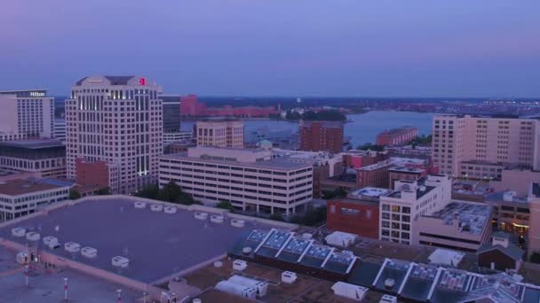 Aerial Flying Evening Norfolk Amazing Cityscape Βιρτζίνια Κέντρο — Αρχείο Βίντεο