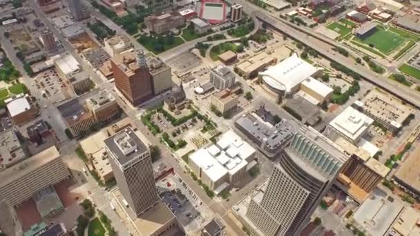 Luchtvliegen Omaha Amazing Cityscape Downtown Nebraska — Stockvideo