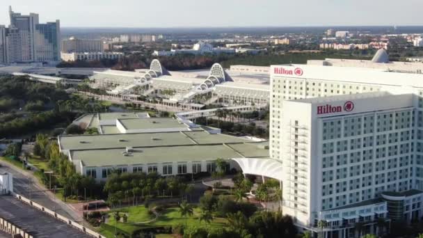 Aerial Flying Orlando Orange County Convention Center Florida — стокове відео