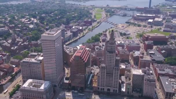 Luchtfoto Vliegen Providence Rhode Island Amazing Cityscape Downtown — Stockvideo