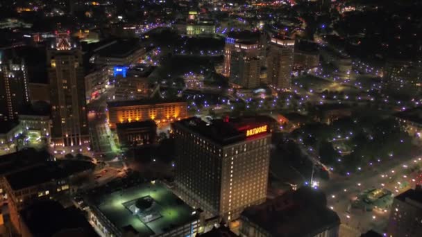 Voando Aéreo Durante Noite Providence Rhode Island Luzes Cidade Centro — Vídeo de Stock