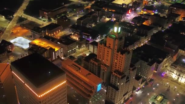 Flyg Över Natten Försyn Rhode Island Downtown City Lights — Stockvideo