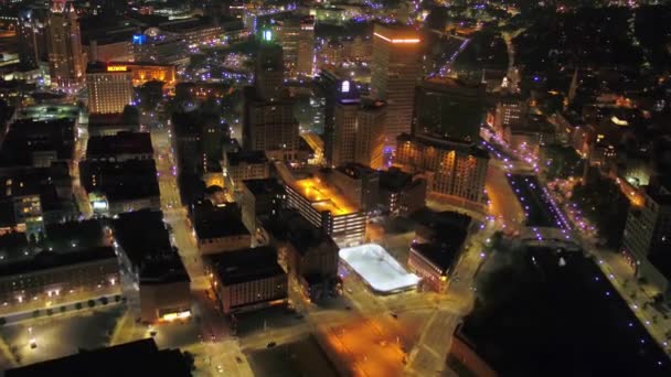 Voando Aéreo Durante Noite Providence Downtown Rhode Island Luzes Cidade — Vídeo de Stock