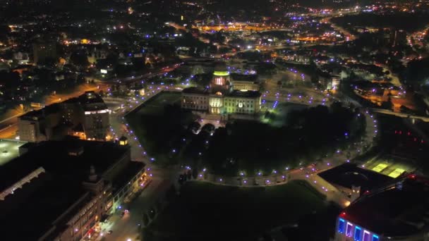 Voar Aéreo Durante Noite Providence Rhode Island State House Smith — Vídeo de Stock