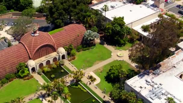 Aerial Flying San Diego Botanic Garden California Downtown — Stock Video