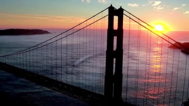 Sunset San Francisco Golden Gate Bridge Aerial Flying — Stock Video