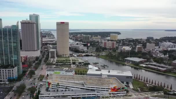 Voando Aéreo Sobre Tampa Centro Cidade Flórida Rio Hillsborough — Vídeo de Stock