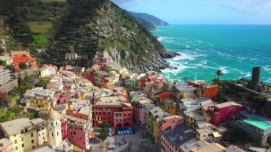 İtalya, Cinque Terre, Aerial View, Liguria, Ligurian Sea, Mountains, Vernazza