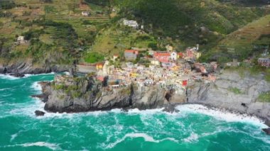 İtalya, Cinque Terre, Aerial View, Ligurian Sea, Mountains, Vernazza, Liguria