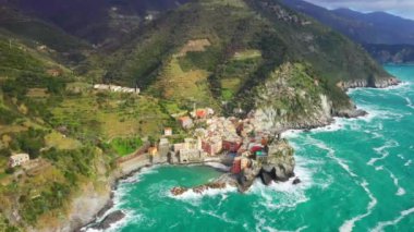 İtalya, Cinque Terre, Aerial View, Dağlar, Liguria, Vernazza, Ligurian Denizi