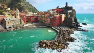 İtalya, Cinque Terre, Aerial View, Dağlar, Vernazza, Ligurian Denizi, Liguria