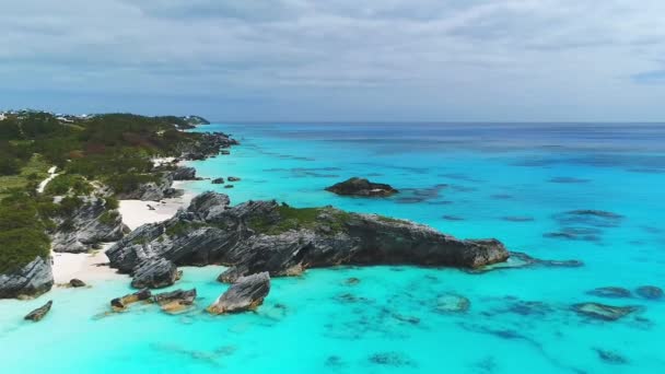 Bermuda Vliegen Vanuit Lucht Tropisch Paradijs Mooi Landschap Atlantische Oceaan — Stockvideo