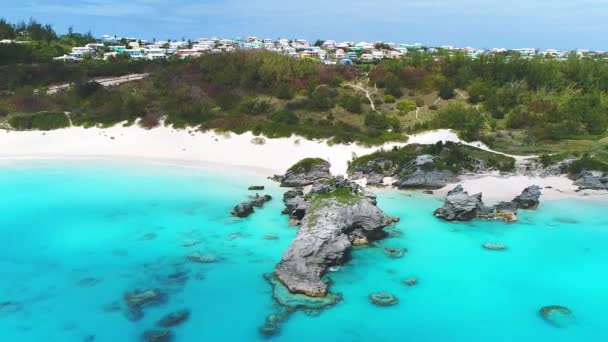 Bermuda Luchtvaart Tropisch Paradijs Atlantische Oceaan Rotsachtige Riffen Mooi Landschap — Stockvideo