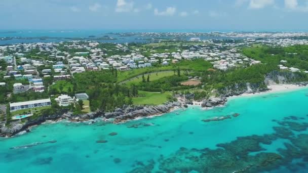 Bermudas Astwood Park Vuelo Aéreo Paraíso Tropical Océano Atlántico Hermoso — Vídeo de stock