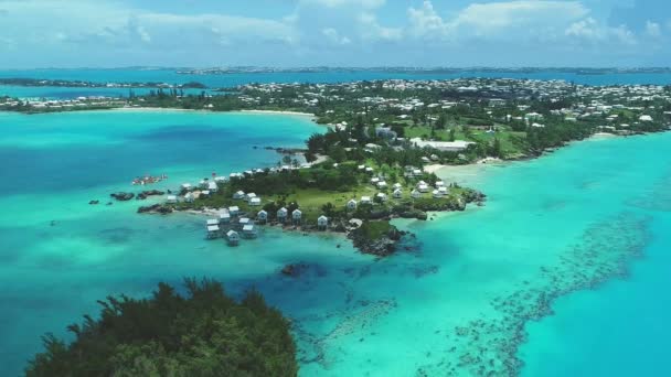 Bermuda Daniel Head Peninsula Aerial Flying Atlantic Ocean Tropical Paradise — Stock Video