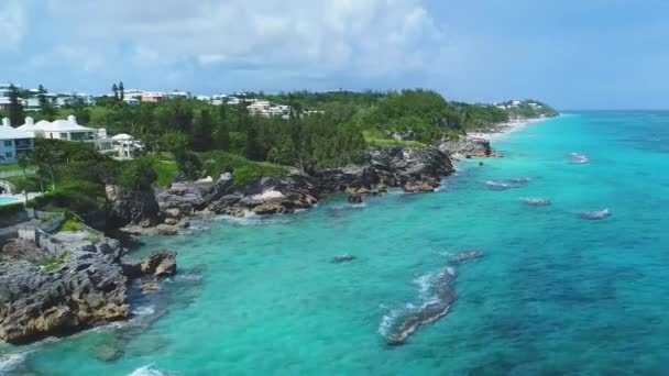 Bermudy Letecké Létání Tropický Ráj Skalnaté Útesy Atlantický Oceán Krásná — Stock video