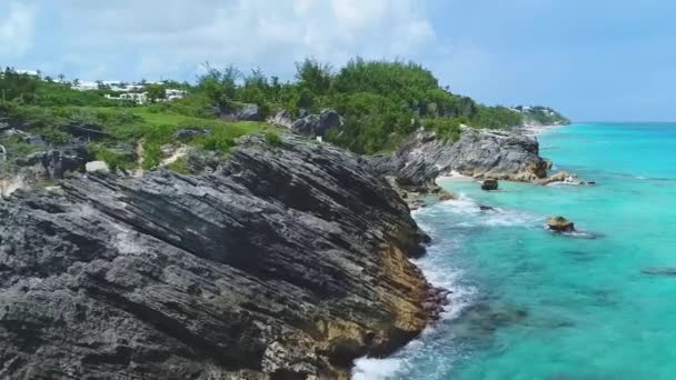 Bermuda Aerial Flying Atlantic Ocean Beautiful Landscape Rocky Reefs Tropical — 비디오