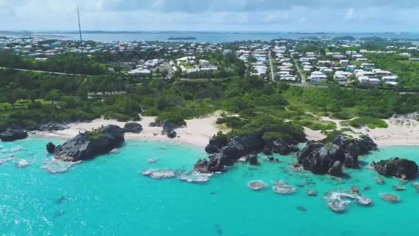 Bermudas Vuelo Aéreo Océano Atlántico Paraíso Tropical Hermoso Paisaje Arrecifes — Vídeos de Stock